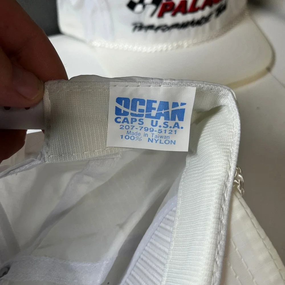 Lot of 3 Vintage Auto Palace Racing Hats White Nylon Snapback Ocean Caps USA